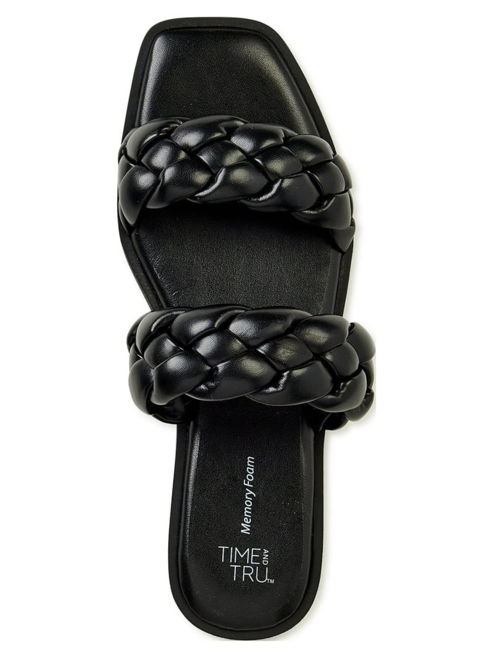Time and Tru Black Braided Double Band Slide Sandal